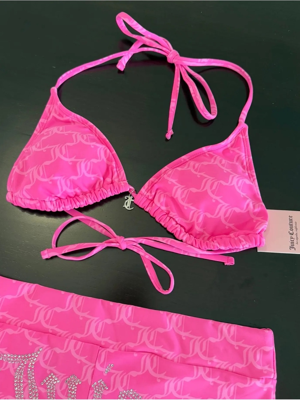 Juicy Couture Hot Pink Rhinestone Logo Bikini Set with Shorts - Picture 3 of 5